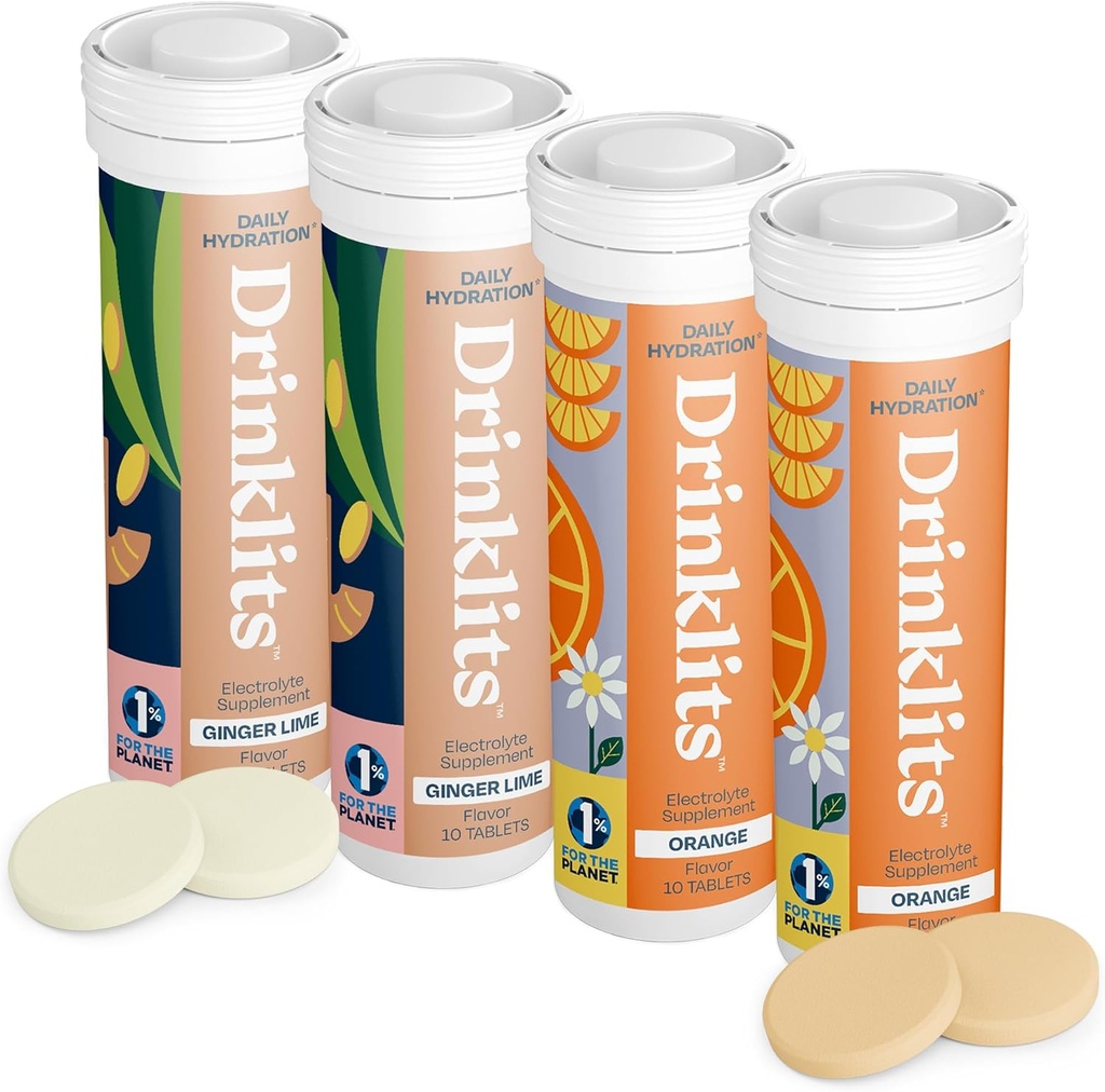 Bebidas Ginger-Lime & Orange Electrolyte Tablets (4) Tube Bundle ← Daily Hydration Combo Pack ← Delicious Natural Flavors - 0g Sugar ← 40 Servings - 10 Tablets Por Tube