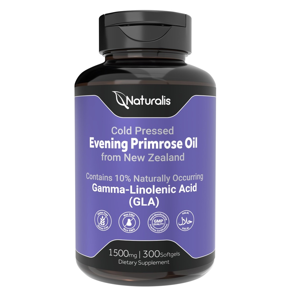 Naturalis Evening Primrose Oil (Cold Pressed) ← 100% natural de Nueva Zelanda ← No GMO, Soy &amp; Gluten Gratis, Zero Filler tención 300 Mini-Softgels