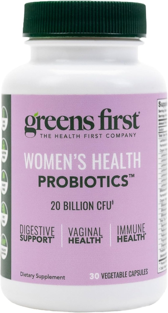 Greens First Women’s Health Probiotics - Probiotic for pH Balance - 20 Billion CFU - Support for Digestive, Immune & Vaginal Health Non-GMO/Gluten-Free/Dairy-Free/Soy-Free (30 Vegetable Capsules)