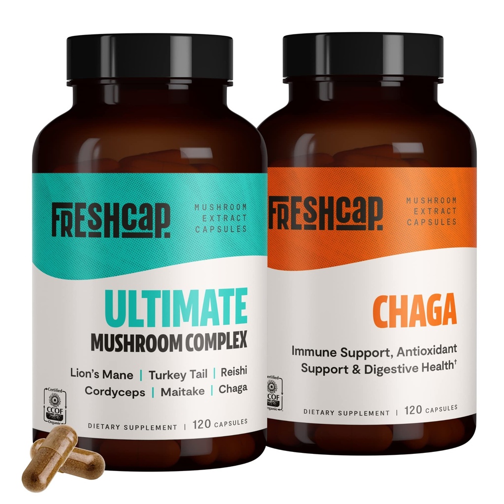 FreshCap Mushrooms Antioxidant Bundle (Chaga Capsules y Ultimate Mushroom Complex Capsules)