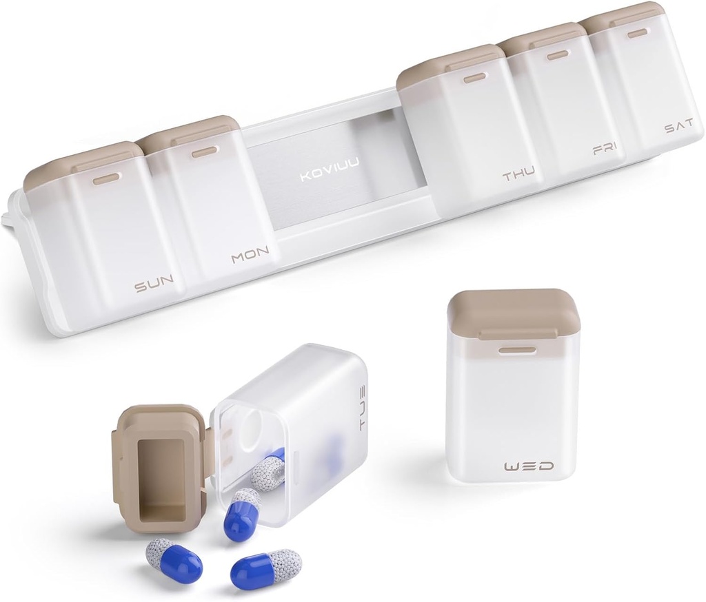 Organizador semanal de píldoras Magnético, Removible caja de píldoras 7 Día 1 Tiempo a día, Gran caso de píldora Viaje, Semana Una vez dispensador diario de medicamentos, Contenedor de medicina para suplemento Vitamina, Brown