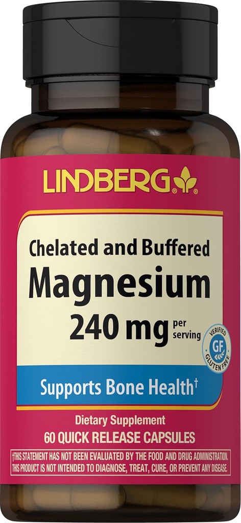 Piping Rock Magnesium Suplemento para Mujeres y Hombres TEN 240 mg ANTE 60 Capsules ← Buffered Chelate ANTE NO GMO, Gluten Free TEN por Lindberg