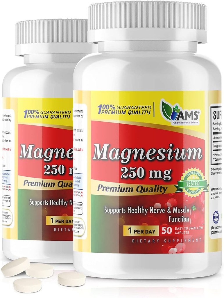 América Medic &amp; Science Magnesium 250 mg (100 cápsulas) Silencioso Pack of 2 Bottles peru Magnesium Oxide Suplemento para Hombres y Mujeres Silenciosos Soportes saludables Nerve y funciones musculares TENCIÓN