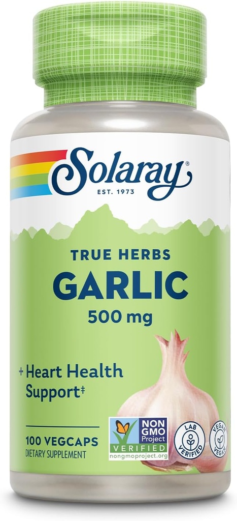 Bombilla de ajo SOLARAY 500 mg ← Inmuno sano, Circulatorio " Sistemas cardiovasculares Apoyo TEN Vegan, Non-GMO TEN 100 VegCaps