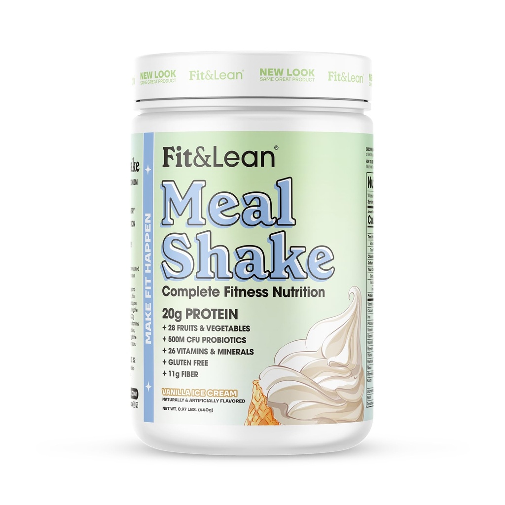 Fit " Lean Meal Shake, Fat Burning Meal Replacement, Protein, Fiber, Probiotics, Vanilla, 1lb, 10 Servings Por Container