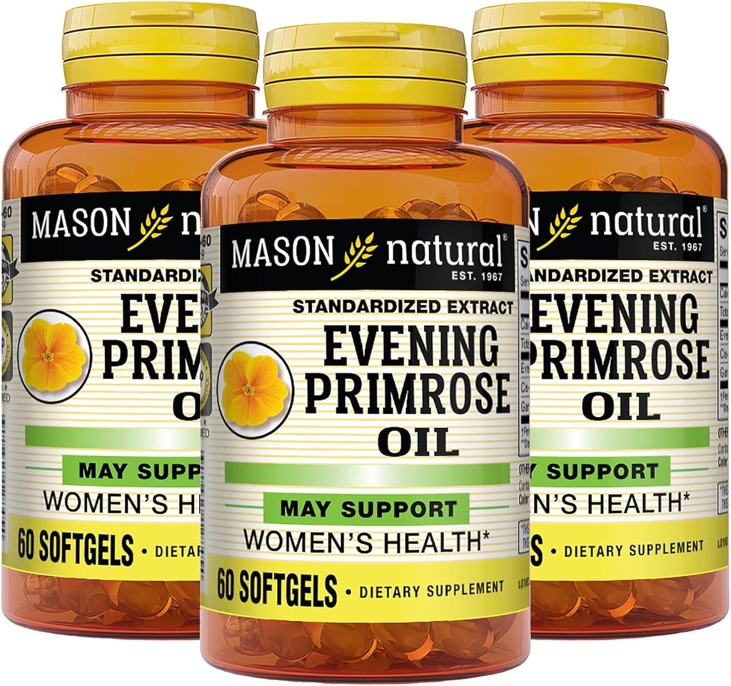 MASON NATURAL Evening Primrose Oil Softgels, 3 Month Supply, May Support Women’s Healh, 3 Pack (1 Month per Bottle)