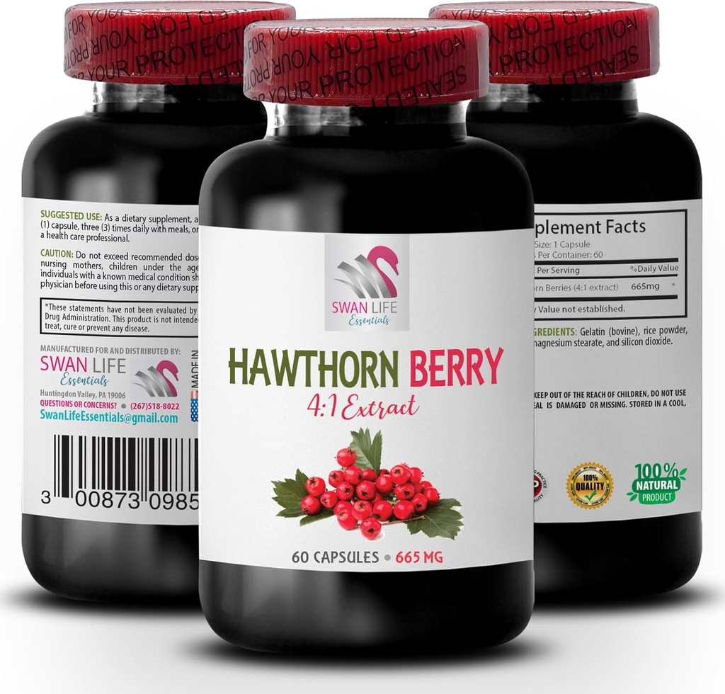 suplemento antioxidante para las mujeres - BERRIES HAWTHORN EXTRACT - suplemento extracto de hawthorn, suplemento de baya, bayas antioxidantes, energía de baya silvestre, píldoras de energía hawthorn para mujer 1 Bot 60 cápsulas