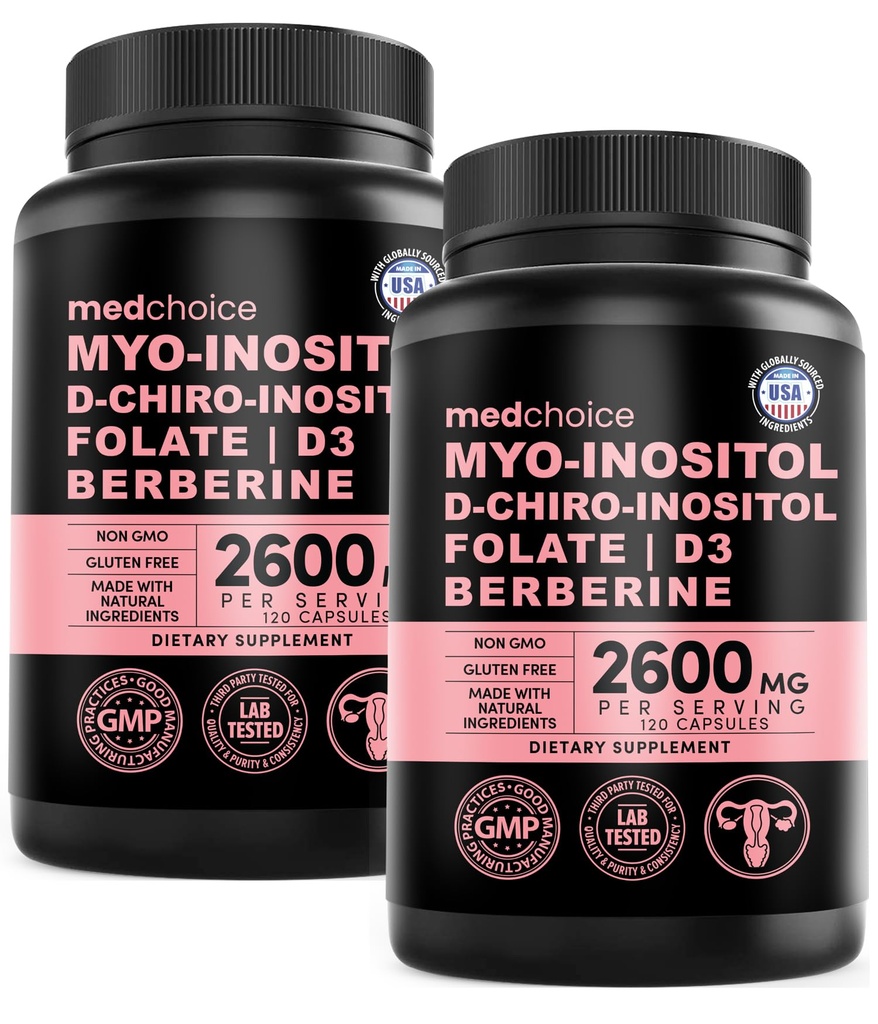 14-en-1 Suplemento de Inositol " Apoyo hormonal para las mujeres - 40:1 Myo-inositol " D-Chiro Inositol Capsulas de apoyo para el equilibrio hormonal con folato, vitamina D y B12 (120 conteo) (Pack of 2)