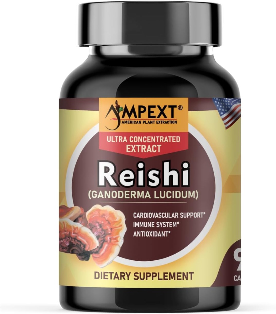 Reishi Mushroom Extract - Premium Quality, Only Fruiting Bodies, Antioxidant, Pmonotes Longevity, Immunity Booster, Energy & Vitality, Removes Fatigue, 90 Veg Caps.