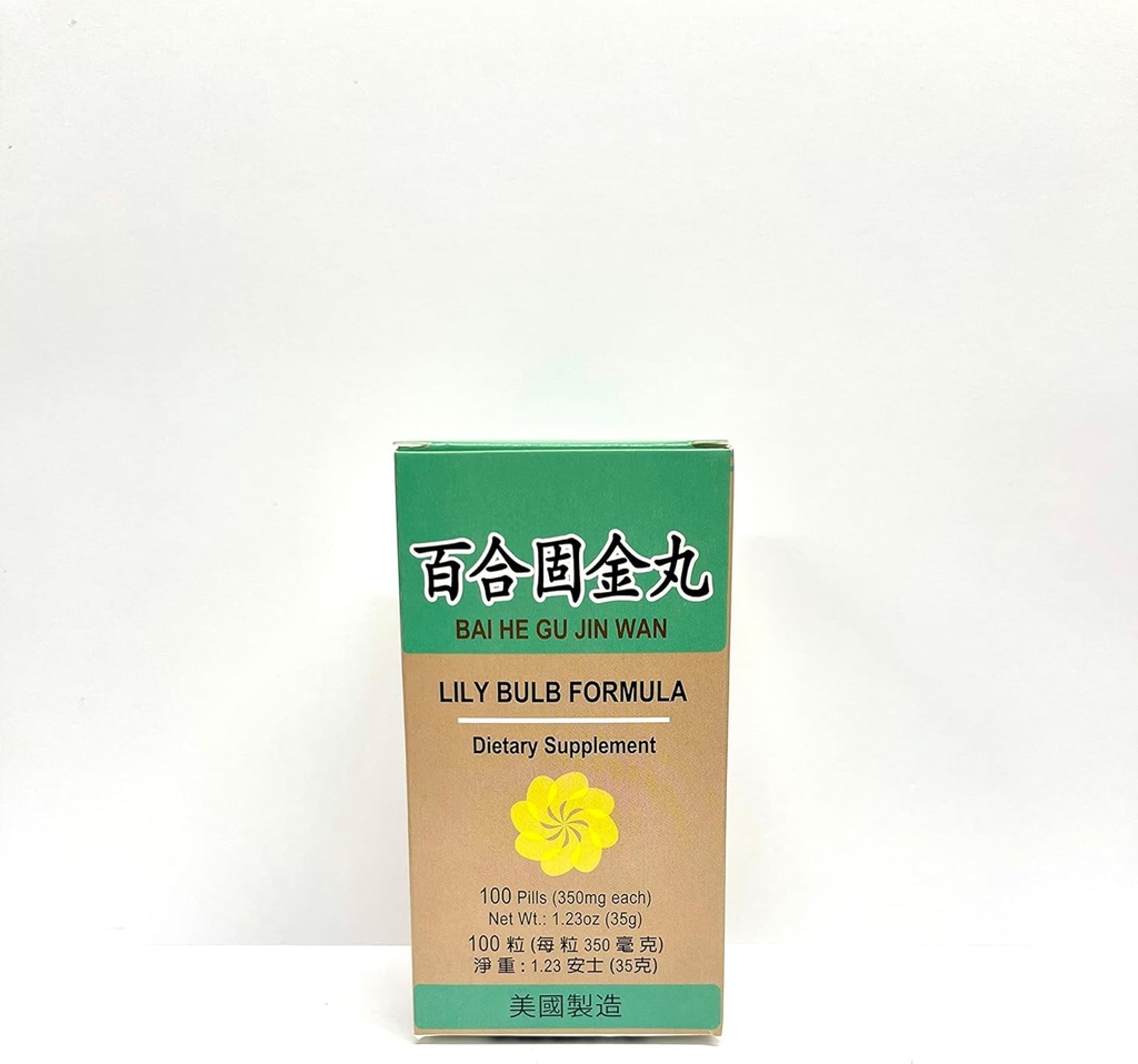 Lao Wei Lily Bulb Formula - Bai He Gu Jin Wan Herbal Supplement Helps Maintain A Healthy Respiratory System and Coughing with Phlegm 100 Pills 350mg/each Made in USA