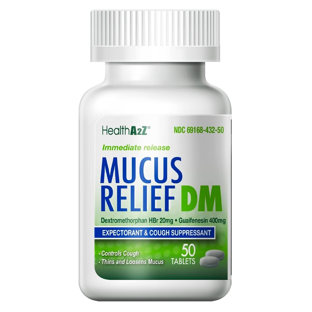 HealthA2Z® Mucus Relief DM TENIDO Dextromethorphan HBr 20mg TEN Guaifenesin 400mg ANTE No Benzene ANTE Cough, Comunicado inmediato, Uncoated (50 Conde (Pack of 1))
