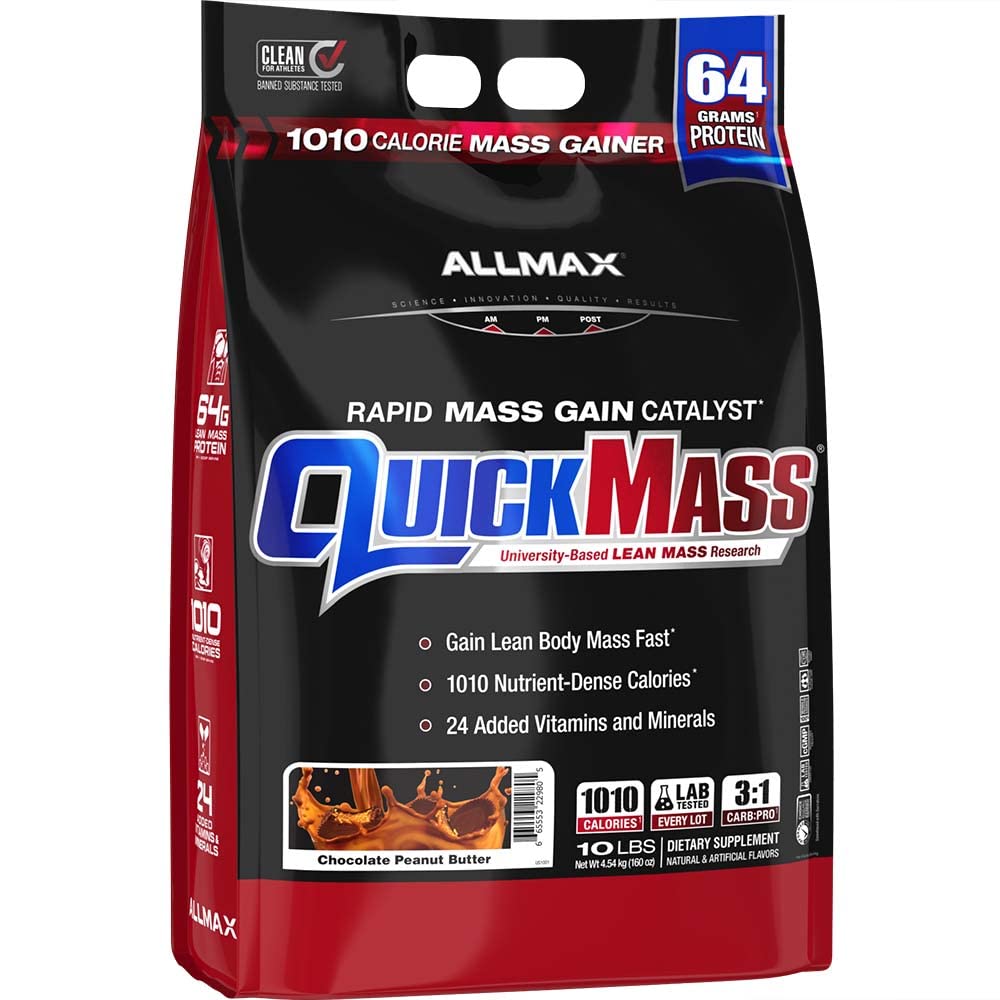 ALLMAX QUICKMASS, Cookies &amp; Crema - 10 lb - Catalyst de Ganancia de Masa Rápida - Hasta 64 Gramos de Proteína Por Servir - 3:1 Carb a Protein Ratio - Zero Trans Fat - Hasta 70 Serviciones