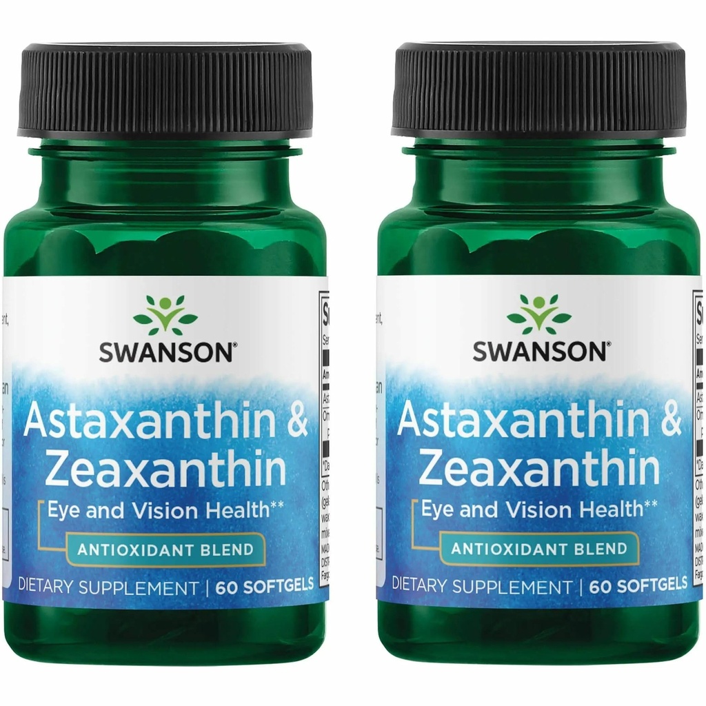 Swanson Astaxanthin " Zeaxanthin Eye Health Supplement for Screen-Heavy Professionals with 4 mg Astaxanthin " 4 mg OmniXan Zeaxanthin (60 Softgels, 2 Pack)