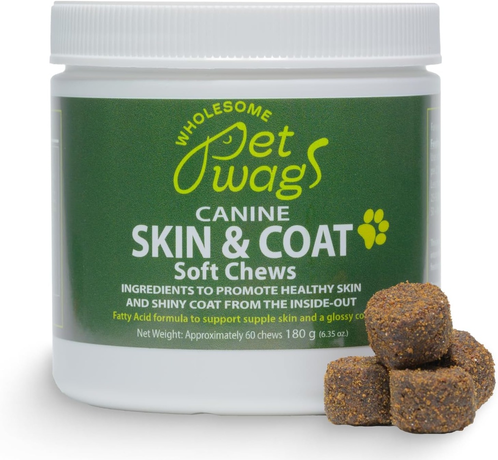 Allergy & Itch Relief for Dogs – Skin & Coat Soft Chews w/Omega-3, Fish Oil, Biotin, Collagen – Reduces Shedding, Promotes Healthy Skin & Shiny Fur – 60ct