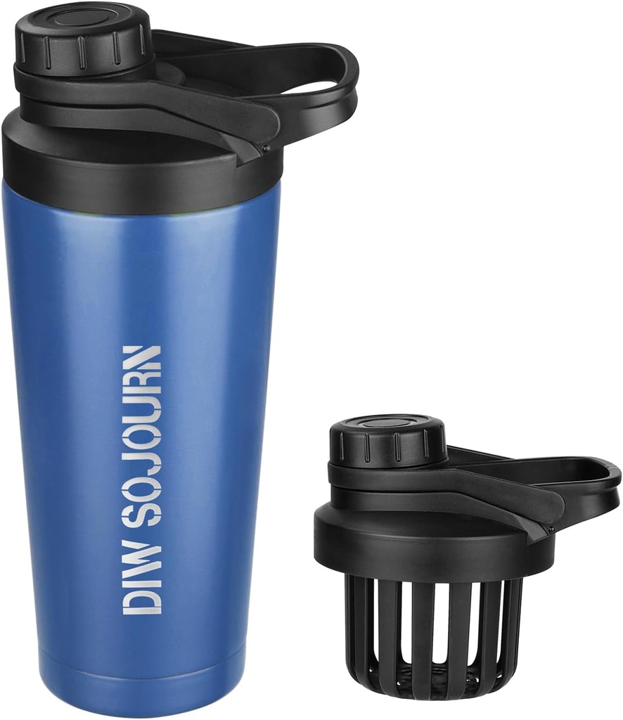 Briqueta DIW 24 oz Shaker,Botella de mezcla de acero inoxidable con diseño libre de ruido, Copa de metal aislado para mezclas de proteínas y entrenamiento previo,Gym Cup Shaker (azul marino)
