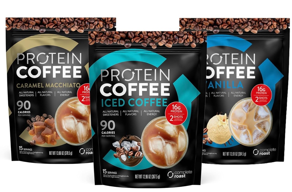 Roast completo 3-pack + Shaker- Caramel, Iced, Vanilla
