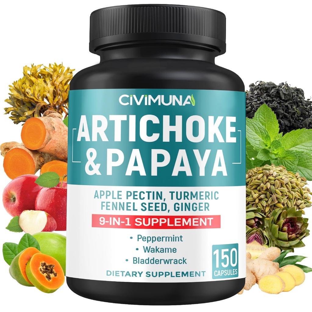 Artichoke Capsules con Artichoke, Papaya, Apple Pectin y Más - 150 cápsulas - para 5 meses de suministro