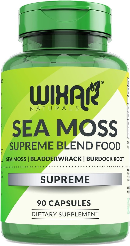 Organic Sea Moss Capsules - Bladderwrack with Burdock Root Capsules - Irish Seamoss Pills - Stronger Than Sea Moss Gel - Dr Sebi Inspired - Raw Sea Moss Powder - Irish Moss (90 Caps)