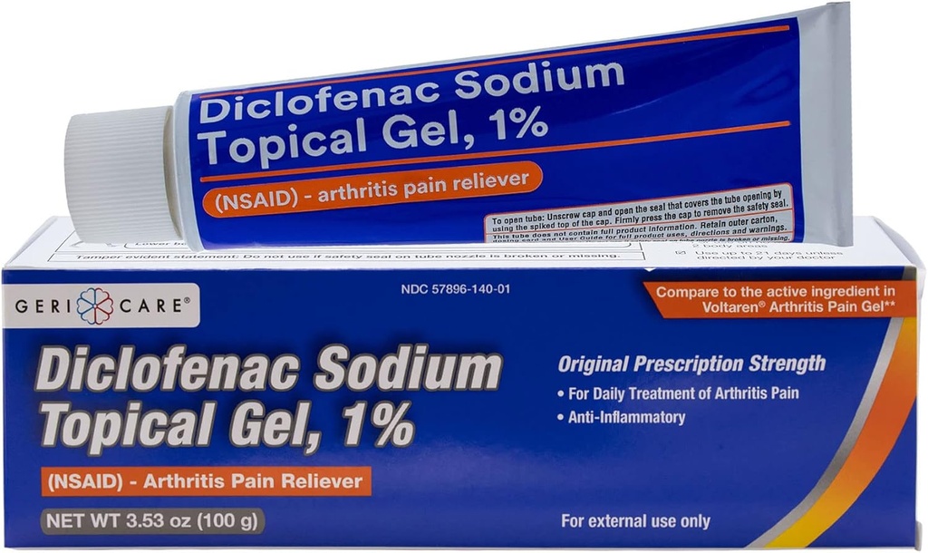 Artritis tópica Alivio de dolor Gel Diclofenac Sodium 1% (NSAID) por GeriCare- Mano Wrist Elbow Foot Ankle Knee Extra-Strength Artritis Dolor Aliviador- Antiinflamatorio Artritis dolor Tratamiento- 3.53oz