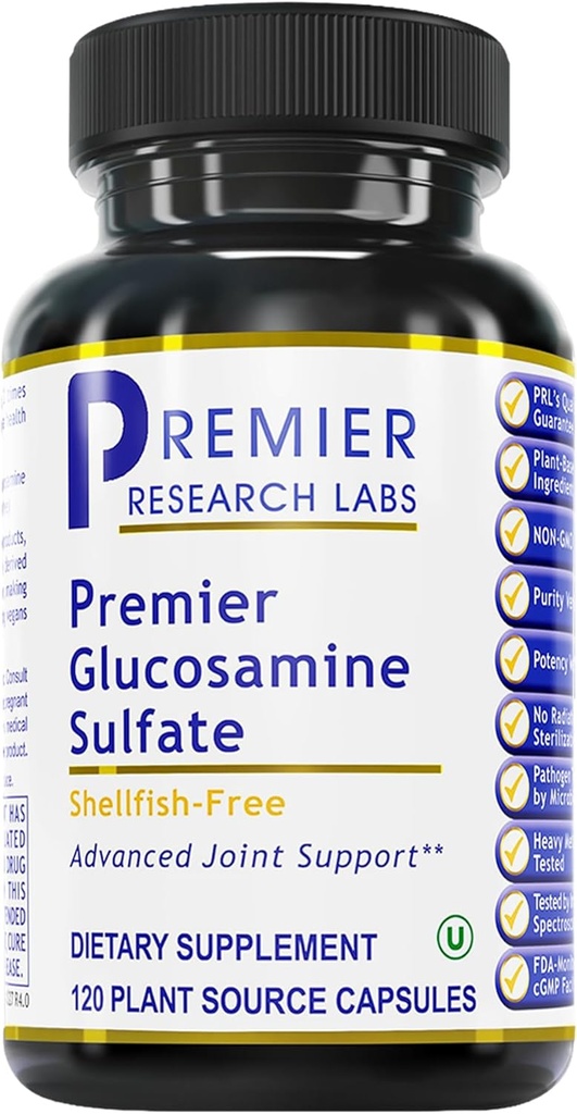 Premier Research Labs Glucosamine Sulfate - Shellfish Free Glucosamine Sulfate Capsules for Joint Support, Connective Tissue Health, 750 mg Por Serving, Vegan Friendly - 120 Vegetarian Capsules