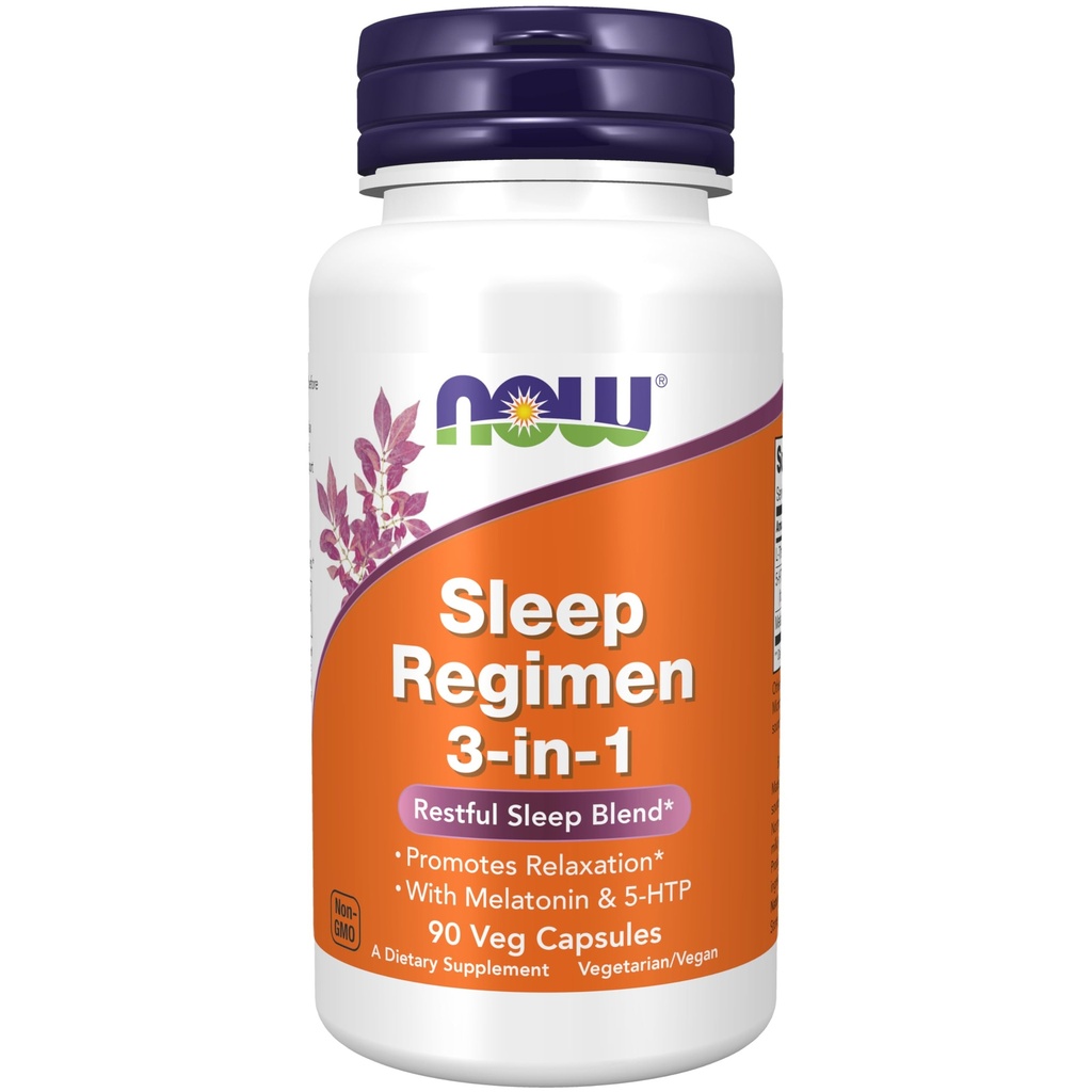 NOW Foods Supplements, Sleep Regimen 3-In-1, With Melatonin, 5-HTP and L-Theanine, Restful Sleep Blend*, 90 Veg Capsules