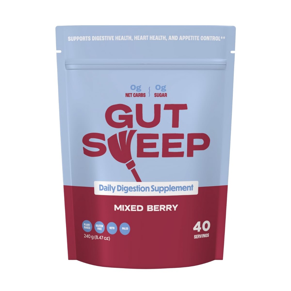Gut Sweep - Daily Digestion Supplement - Psyllium Husk Fiber - Supports Appetite Control - Gluten Free & Plant Based - Keto & Paleo Friendly - 40 Servings - Mixed Berry