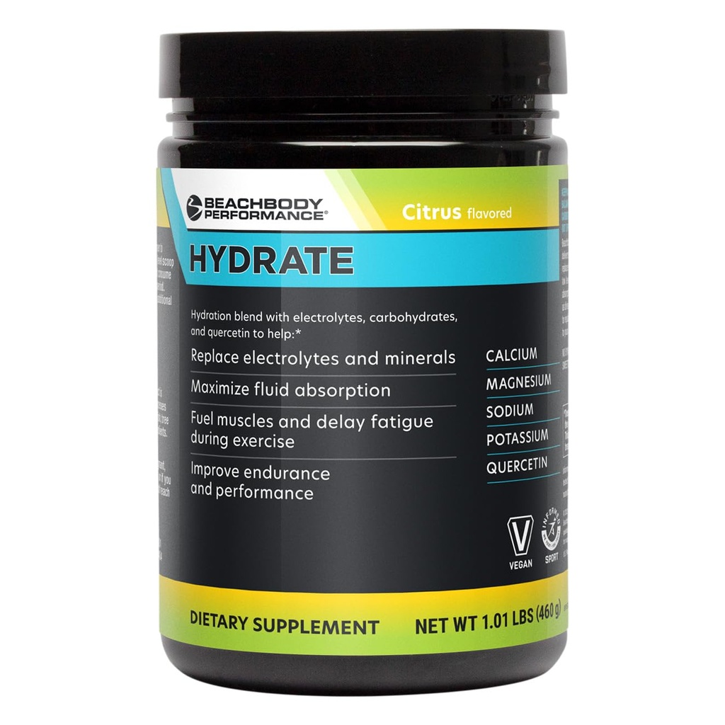 BODi Hydrate Performance Hydration Suplemento, Quercetin Enriched Electrolyte Powder, 4 Key Electrolytes: Potasio, Magnesio, Sodio, Calcio - Soporta la resistencia " Fluid Balance, Citrus, 40 SRV
