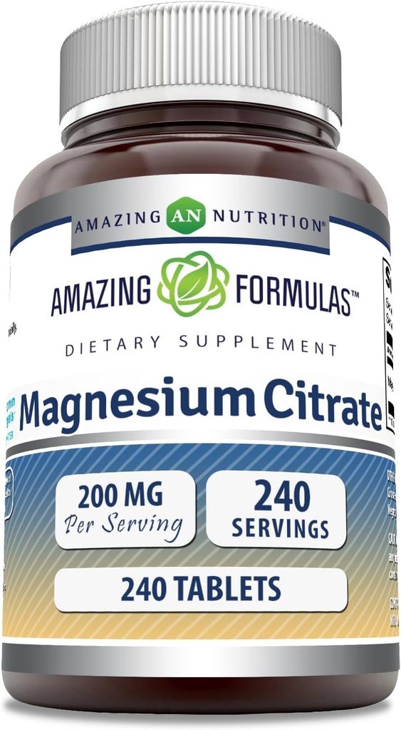 Fórmulas increíbles Citrato de magnesio TENIDO 200 Mg Tablets TENIDO Suplemento mineral TENIDO No-OMG TENIDO Gluten Free TEN Made in USA (1 Pack, 240 Count)