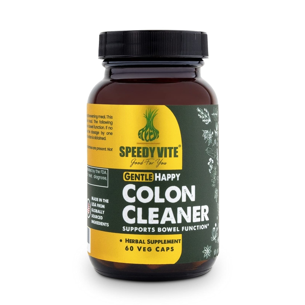 Happy Colon Gentle Support for Bowel Function* Aloe Vera Leaf Cascara Sagrada corteza Slippery Elm Senna Leaf Turquía Rhubarb Psyllium Barberry Root (60 Veg Caps)