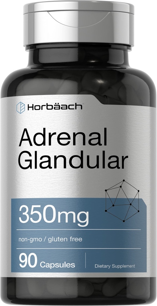 Horbäach Raw Adrenal Glandular | 350 mg | 90 Capsules | Non-GMO, Gluten Free Supplement