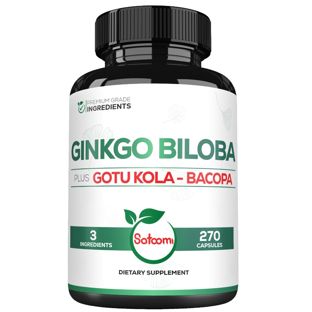 1520mg Ginkgo Biloba Suplementos con Gotu Kola Leaf, Bacopa Monnieri - 270 cápsulas - Soporte extra de fuerza para la salud cerebral, función de memoria, Focus &amp; Vision Quality - 3 meses de suministro