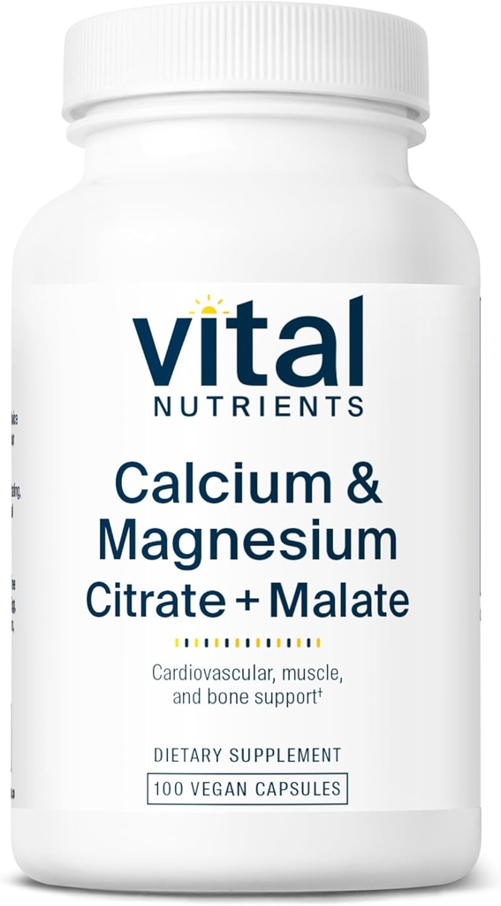 Nutrientes vitales Calcio y Magnesio Silencio Citrate y Complejo Malato Silencioso Vegan Suplemento  vívido Apoyo Bone Strength, Muscle y Cardiovascular Health* ← Gluten, Dairy and Soy Free ← Non-GMO ← 100 cápsulas