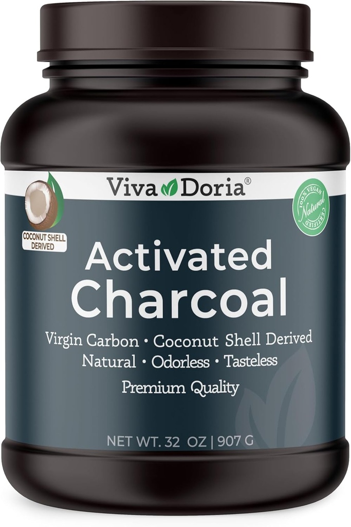 Viva Doria Virgin Activado Pólvora de Carcoal, Cacahuete Derivado, Grado de Alimentos, 32 Oz