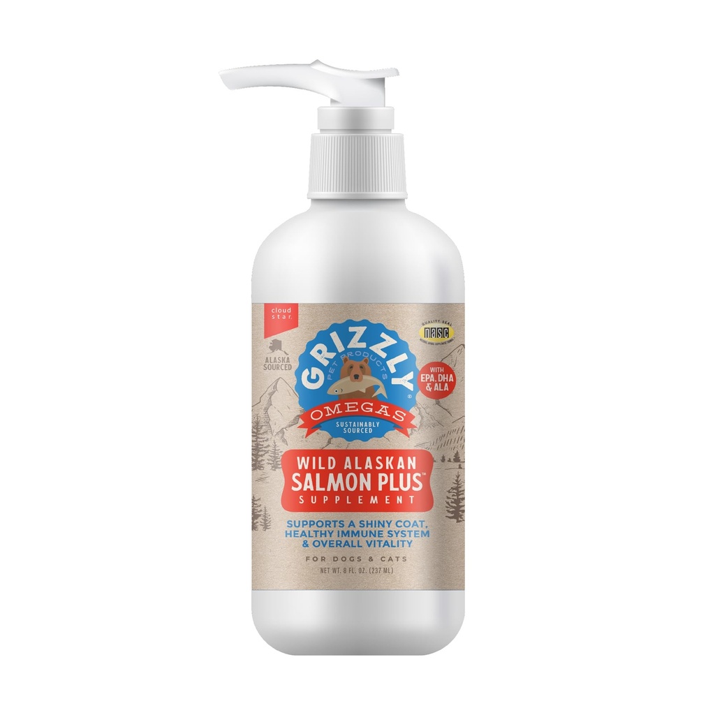 Grizzly Pet Products Salmon Plus Omega 3-6-9 Suplemento alimenticio para perros y gatos, 8 onzas