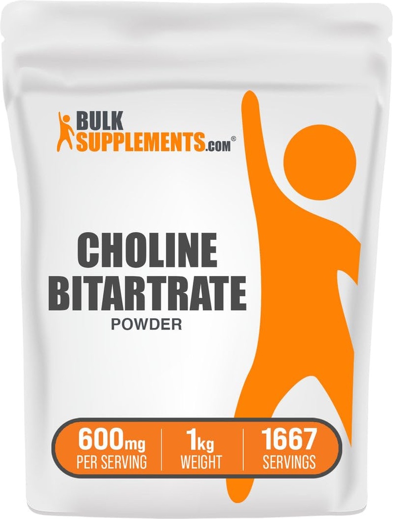 BulkSupplements.com Choline Bitartrate Powder - Suplementos de línea - Sin sabor, 600 mg por servicio, 1kg (2,2 libras) (Pack of 1)