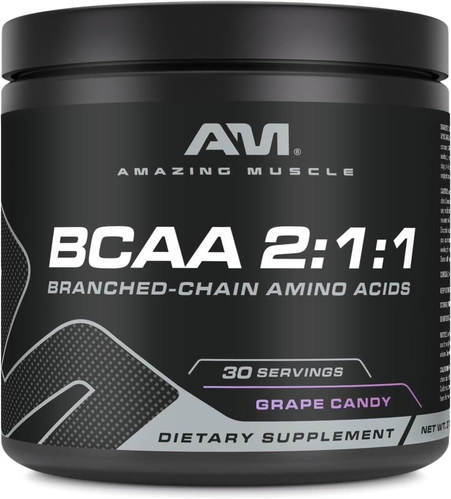 Increíble Musculo BCAA 2:1:1 TENIDO 30 Servimientos TENIDO Flavor natural TENIDO 315 Gramos Polvo TENIDO Cadena ramificada Aminoácidos Suplemento TENIDO en EE.UU. (30 Servimientos, Candy de la uva)