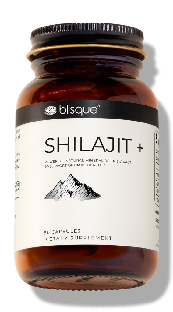 Blisque – Pure Himalayan Orgánica Shilajit Resin Extract Capsules ← Auténtica y Natural ← Dorado Grado A Silencio Contiene Ácido Fulvico y Minerales de Traza