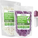 XPRS Nutra Vegan Tamaño 00 cápsulas separadas - 1000 cápsulas de vacío Premium Separados en bolsas - 00 pastillas Vacío para relleno de suplemento de bricolaje (Lavanda / Blanco)