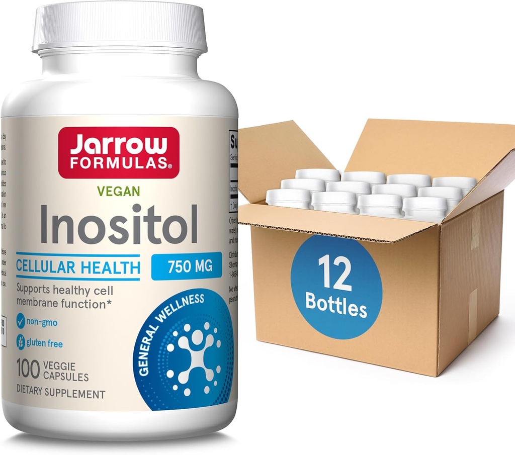 Jarrow Formulas Inositol 750 mg, Dietary Supplement, Liver Support for Cellular Health and General Wellness, 100 Veggie Capsules, Up to a 100 Day Supply (Pack OF12)