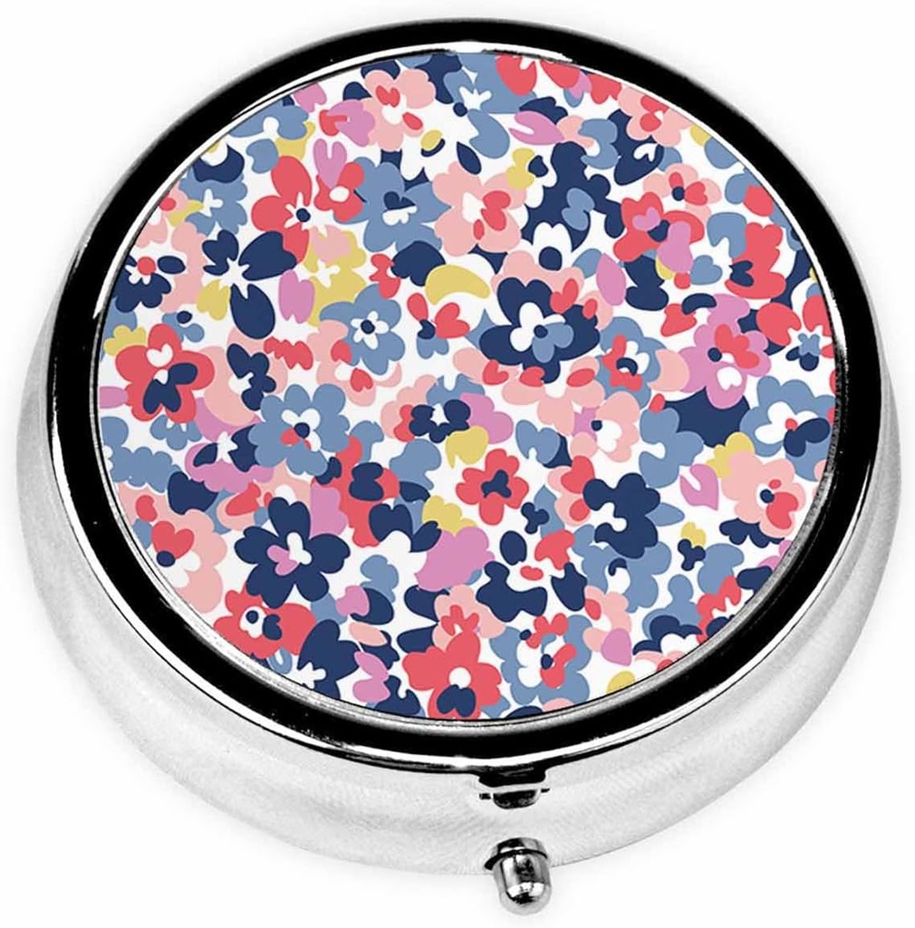 IBILIU Medicine Pill Case Watercolor Floral Colorful Scatter Flores Portable Pill Box for Pocket Metal Medicine Vitamin Organizer 3 Compartment