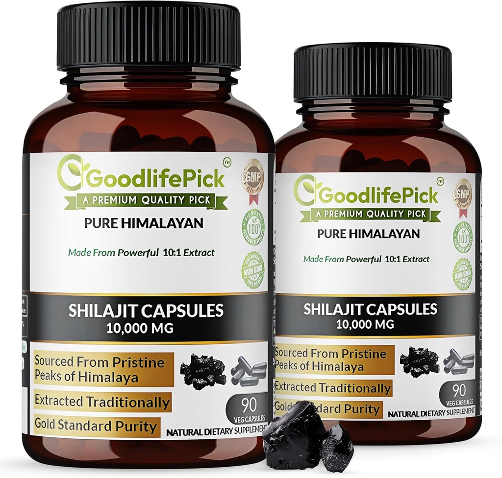 Premium Himalayan Shilajit Capsules from Potent Shilajit Rich in Trace Mineral & Fulvic Acid High Altitude Sourcing.Extracted Traditionally AllNatural NonGMO No Stearate No Rice Flour (Pack of 2)