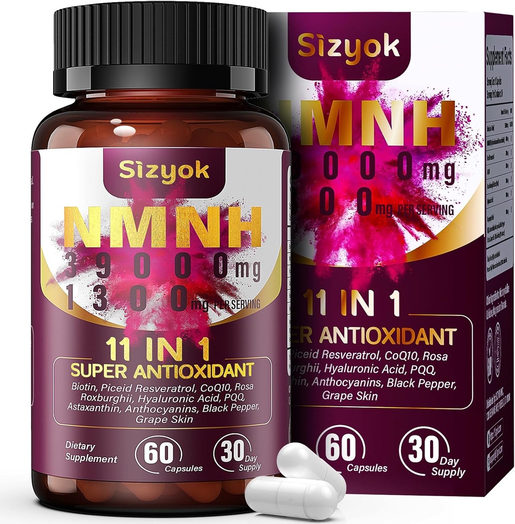11-in-1 NMNH (Dihidronicotinamide Mononucleotide), 600mg por Serving, NAD+ Suplemento con Resveratrol, CoQ10 para apoyar NAD+ Levels, NMNH Supplement for Anti-Aging, 60 Count, 30 Day Supply-107