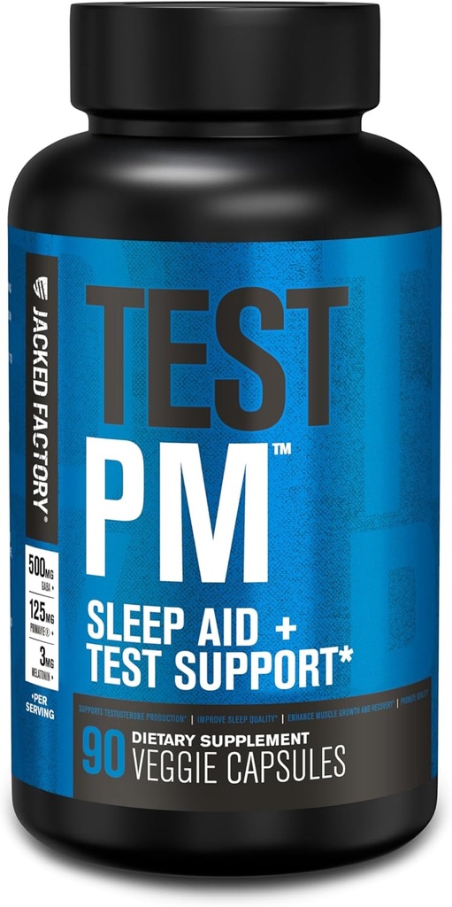 Prueba de Fábrica Jacked PM Testosterone Booster &amp; Sleep Aid Suplemento para Hombres, Promover la recuperación, el crecimiento muscular, 90 píldoras vegetales naturales - 60 Cuenta (Pack of 1)