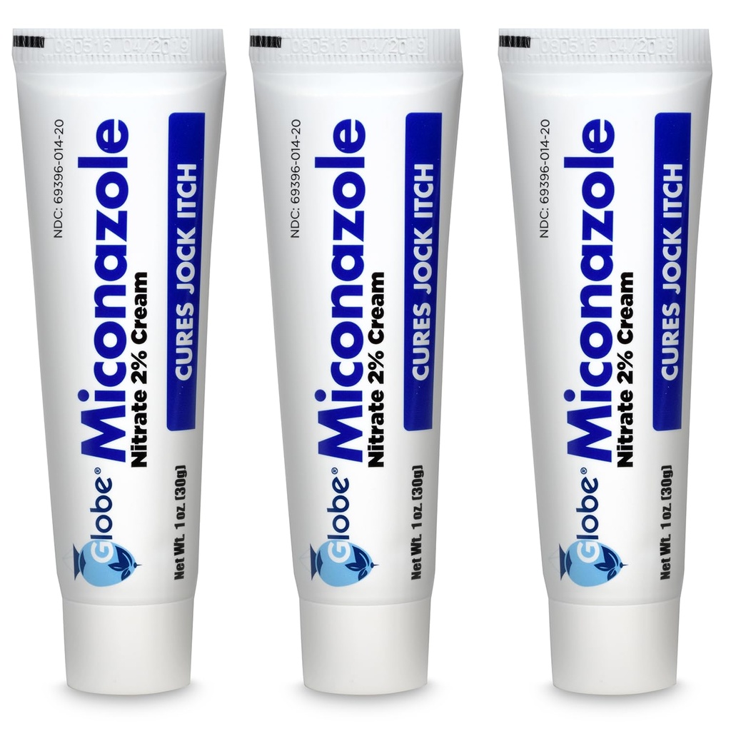 Miconazole Globe (3 Pack) Nitrato 2% Cream 1 oz, Cures Most Athletes Foot, Jock Itch, Ringworm y Más.