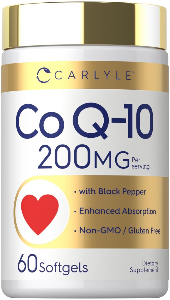 Carlyle CoQ10 200mg Softgels Silencio 60 Conde Silencio con Black Pepper Silencio Enhanced Absorption ← Non-GMO, Gluten Free Supplement