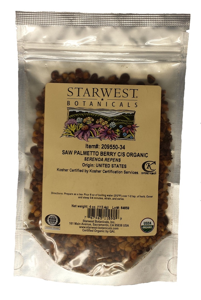 Saw Palmetto Berry Cut &amp; Sifted Organic -Serenoa repens, 4 Oz