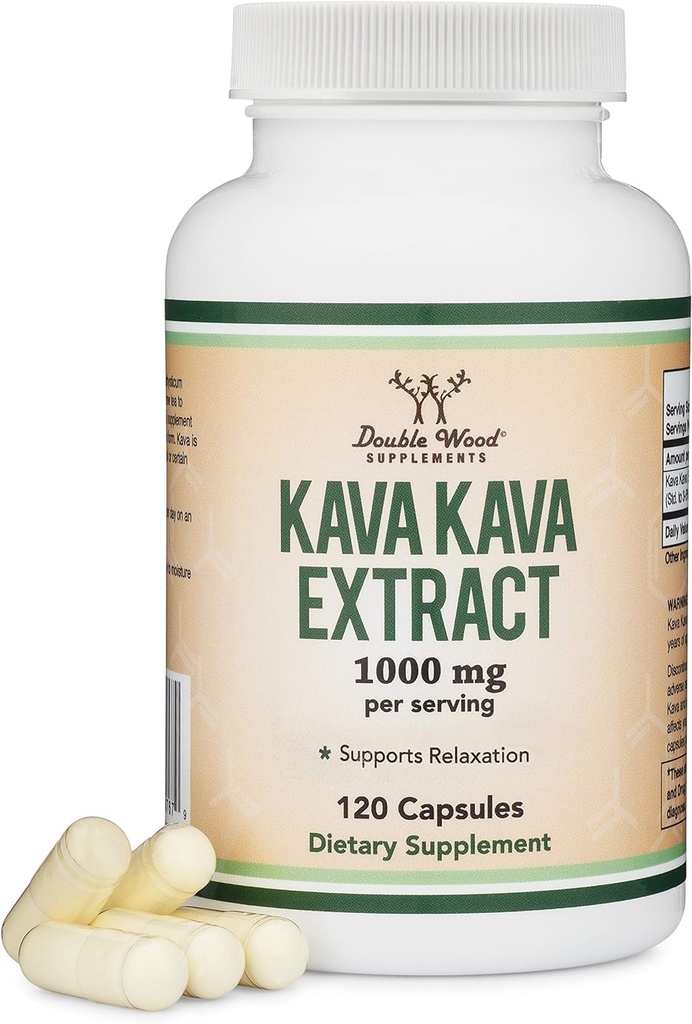 Kava Kava Capsules 1000mg por Serving, 120 Conde (High Purity Potent 3-5% Kavalactones Root Extract) Kava Powder Root Extract for Relaxation (Non-GMO, Vegan Safe) by Double Wood
