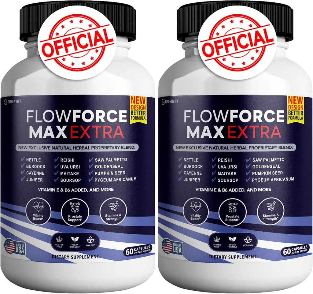 Flow Force Max Suplementos de próstata extra para hombres cápsulas, suplementos de salud - máxima fuerza, todo natural para soportar la función normal y saludable (120 cápsulas) (2 Pack)