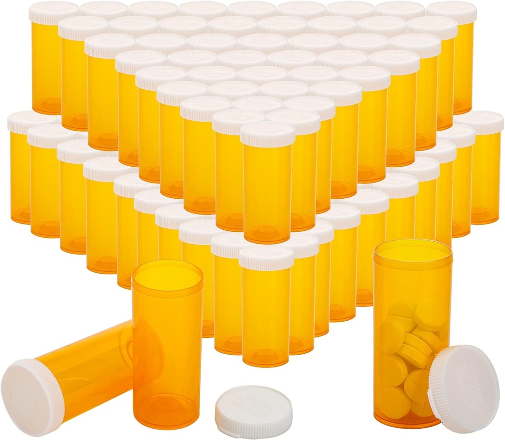 SOUJOY 100 Pack Empty Pill Bottles, 8 Drams Prescription Medicina Vials with Caps, Multi Use Medicine Container for Pill, Crafts, Candy, Supplements and More