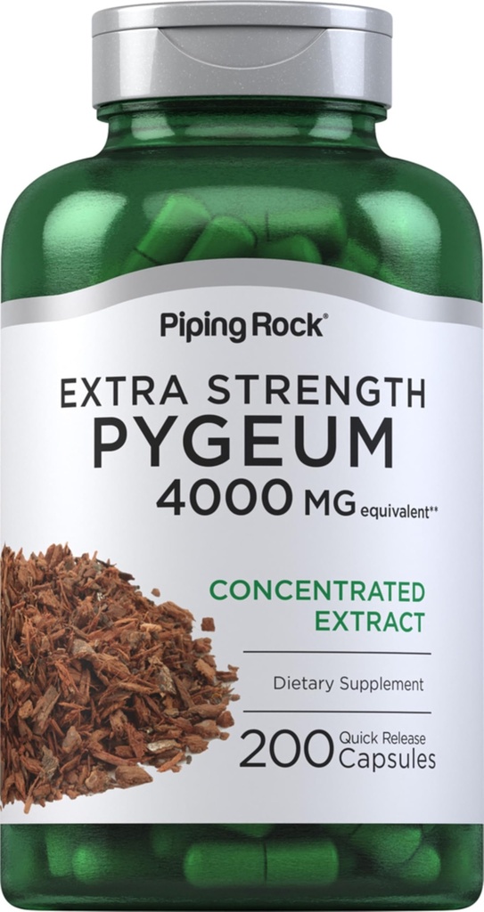 Piping Rock Pygeum Suplemento 4000 mg Silencio 200 Capsules Silencio para Hombres y Mujeres Silencio Pygeum Africanum Bark Extract ← Extra Strength ← Non-GMO, Gluten Free